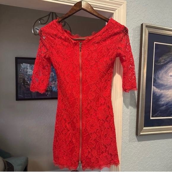 Red Lace Exposed Zipper Mini Dress Small - Picture 7 of 11